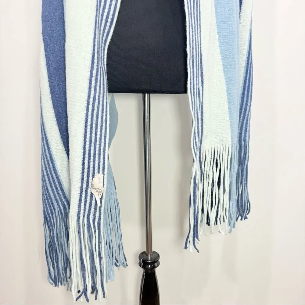 Free People Color Block Blue Stripe Oversized Fringed Edge Scarf Shawl Wrap